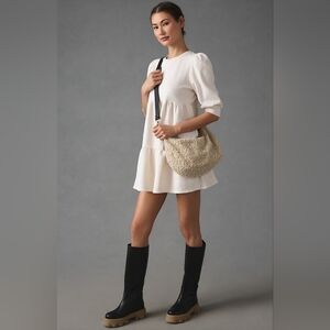 Anthropologie T.La Savannah Puff-Sleeved Beige Mini Dress Size M